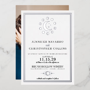 Dainty Celestial with Photo Wedding Invitation Foil Invitation