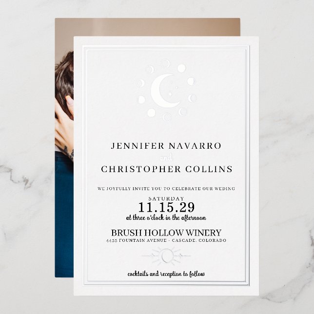 Dainty Celestial with Photo Wedding Invitation Foil Invitation (Front/Back)