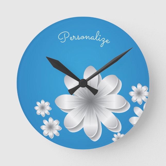 Dainty & Chic White Flowers Round Clock (Front)