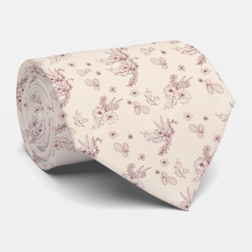 Dainty Cream Brown Floral Grooms Suit Accessories Neck Tie