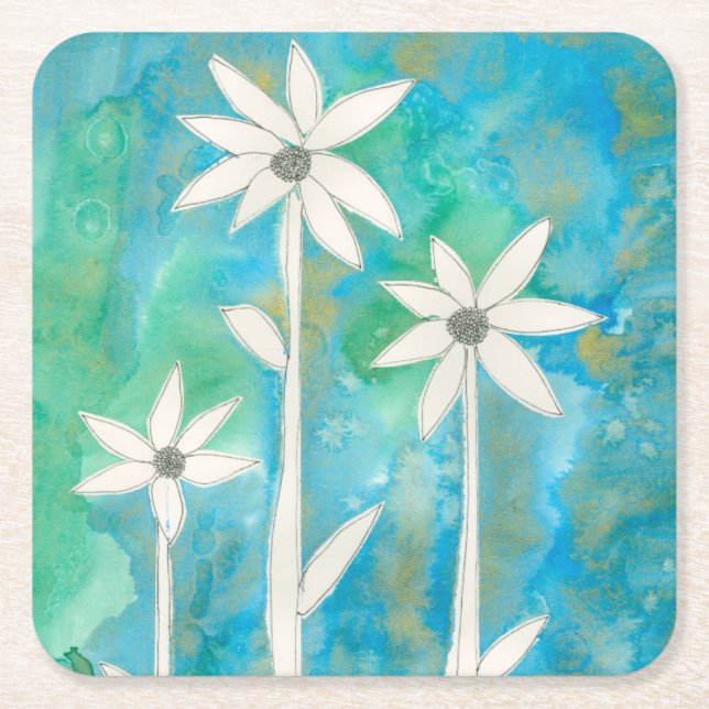 Dainty Daisies I Square Paper Coaster (Front)