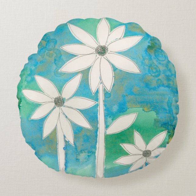 Dainty Daisies II Round Pillow (Front)