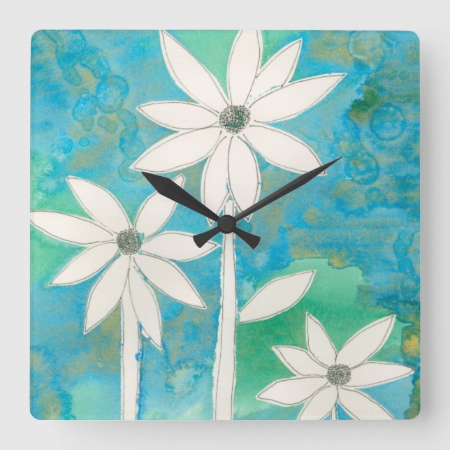 Dainty Daisies II Square Wall Clock (Front)