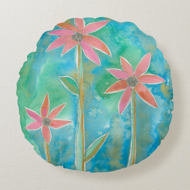 Dainty Daisies III Round Pillow (Front)