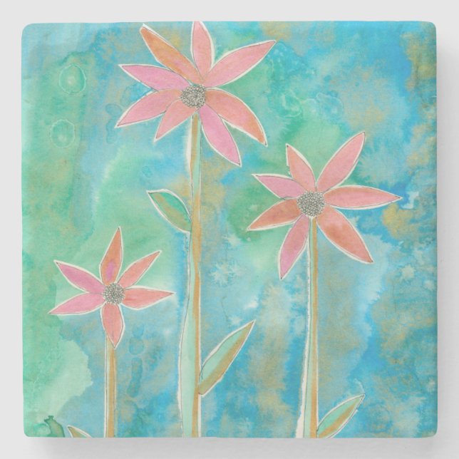 Dainty Daisies III Stone Coaster (Front)