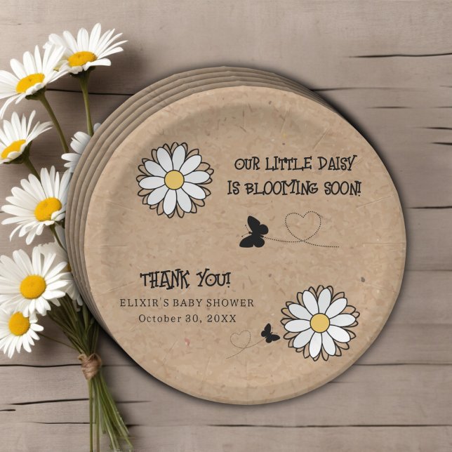 Dainty Daisy Minimalist Craft Baby Shower Paper Plates (Creator Uploaded)