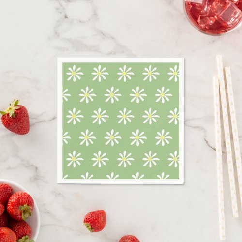 Dainty Daisy Paper Napkins Sage Green  White