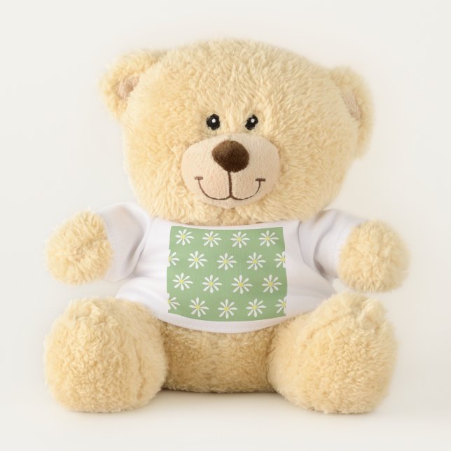 Dainty Daisy Teddy Bear (Sage Green & White)