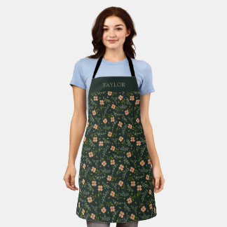  Dainty Ditsy Watercolor Floral Dark Green Pattern Apron