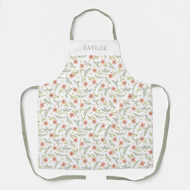 Dainty Ditsy Watercolor Floral Pastel Pattern Apron (Front)