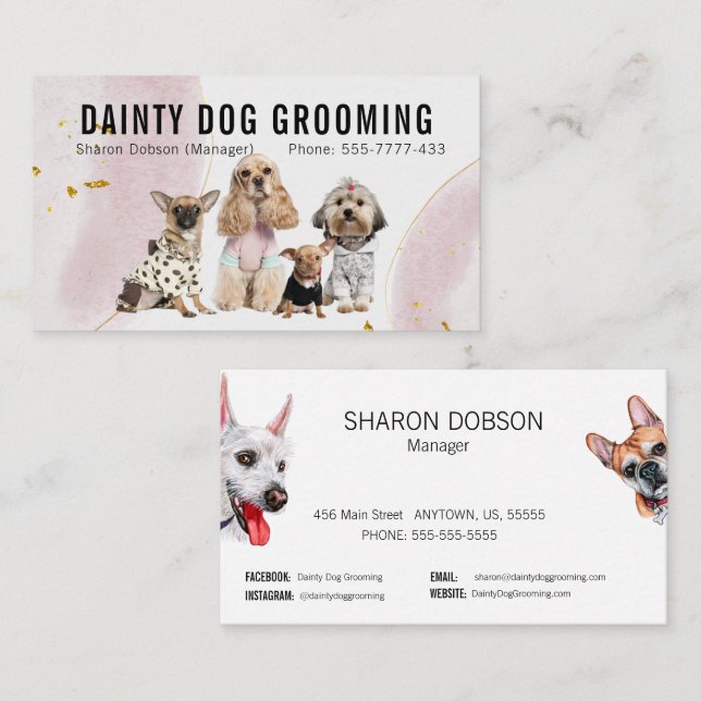 Dainty Dog Grooming Pet Business Card (Front/Back)