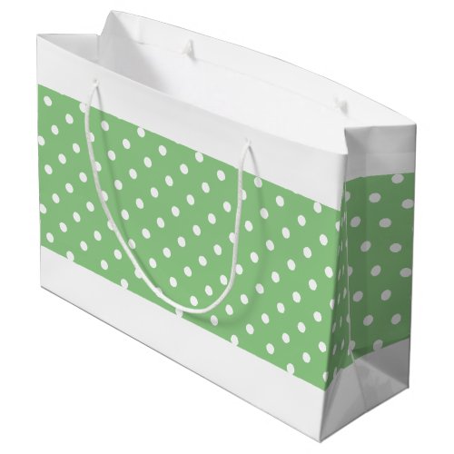 Dainty Dots On Sage Green White Border Stripes Large Gift Bag