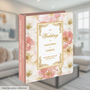 Dainty dusty pink boho floral wedding memory album 3 ring binder