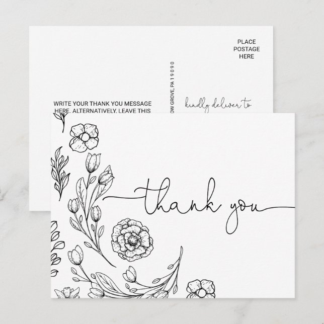 Dainty Elegance Wedding Thank You Postcard (Front/Back)