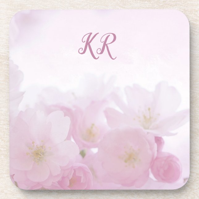 Dainty & Elegant Lilac Flowers Floral Monogrammed Beverage Coaster (Front)