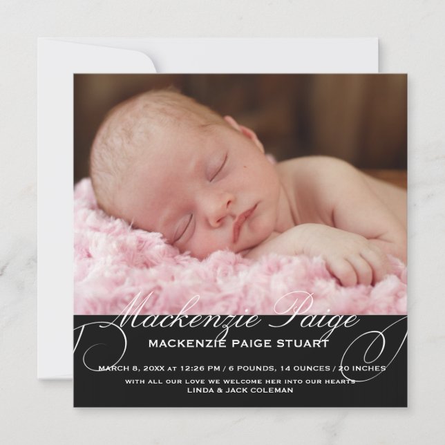 Dainty Etching Photo Birth Announcement (Front)