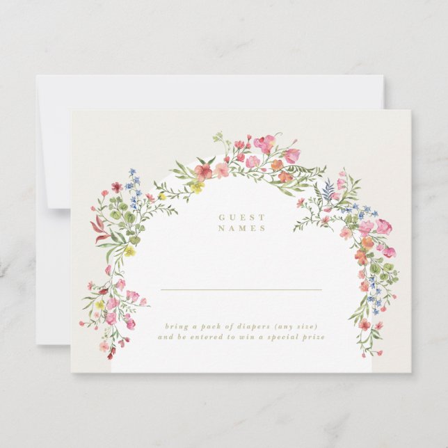 dainty floral arch baby shower diaper raffle note card (Front)