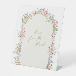 dainty floral arch one for the road wedding pedestal sign