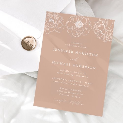 Dainty Floral Blushed Terracotta Wedding Invitation