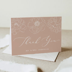 Dainty Floral Blushed Terracotta Wedding Letterpress Thank You Card