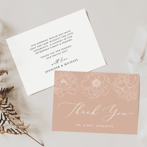 Dainty Floral Blushed Terracotta Wedding Thank You Card
