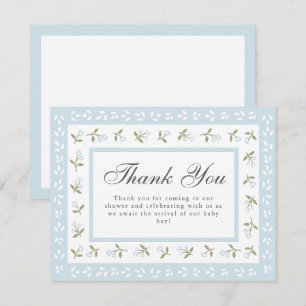 Dainty Floral Border Baby Boy Thank You Card