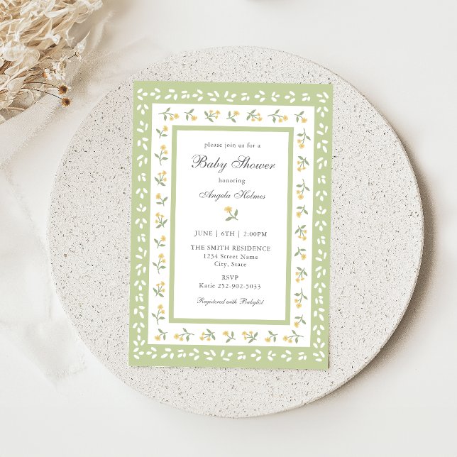 Dainty Floral Border Baby Shower Invitation (Creator Uploaded)