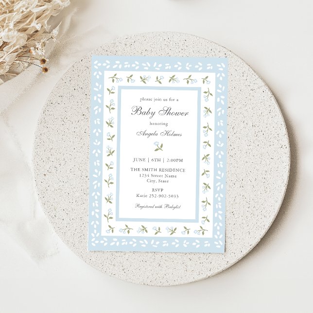 Dainty Floral Border Baby Shower Invitation (Creator Uploaded)