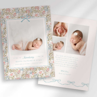 Dainty Floral Bow Photo Birth Announcement
