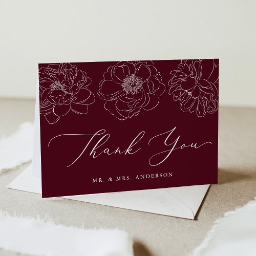 Dainty Floral Burgundy Wedding Thank You Card