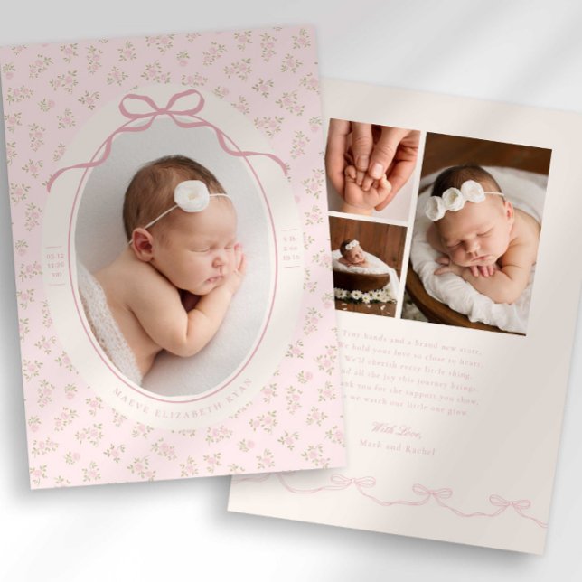 Dainty Floral Coquette Photo Birth Announcement (Creator Uploaded)