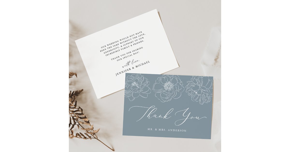 Dainty Floral Dusty Blue Wedding Thank You Card | Zazzle