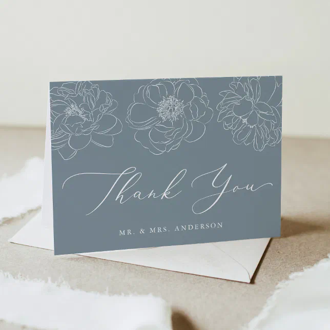 Dainty Floral Dusty Blue Wedding Thank You Card | Zazzle
