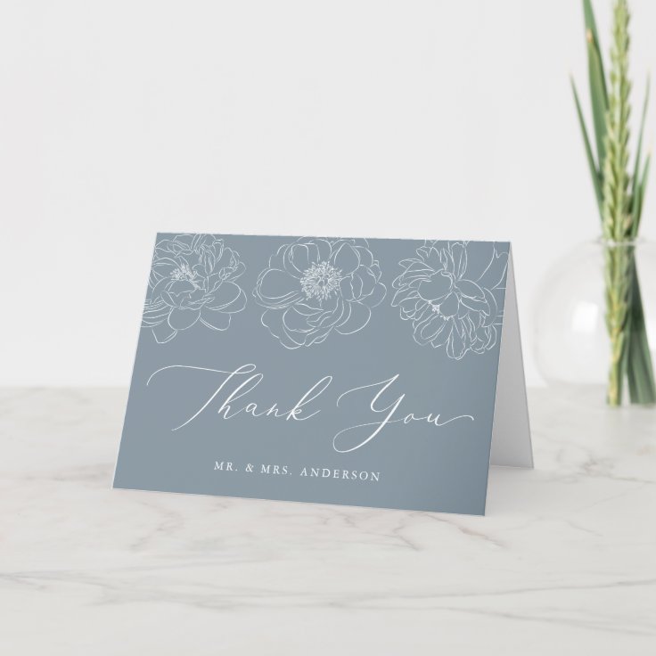 Dainty Floral Dusty Blue Wedding Thank You Card | Zazzle