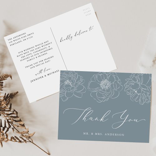 Dainty Floral Dusty Blue Wedding Thank You Postcard