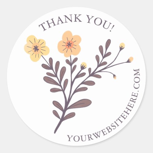 Dainty Floral Elegant THANK YOU Custom Small Biz Classic Round Sticker
