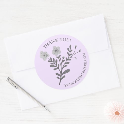 Dainty Floral Elegant THANK YOU Custom Small Biz Classic Round Sticker