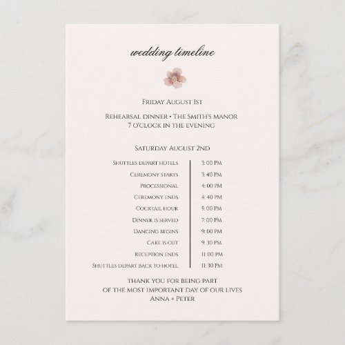 Dainty floral Events timeline Enclosure Card
