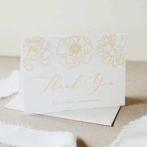 Dainty Floral Gold Foil Wedding Thank You Card