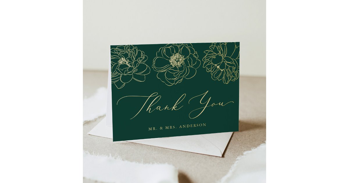 Dainty Floral Green and Gold Wedding Thank You Foil Greeting Card | Zazzle