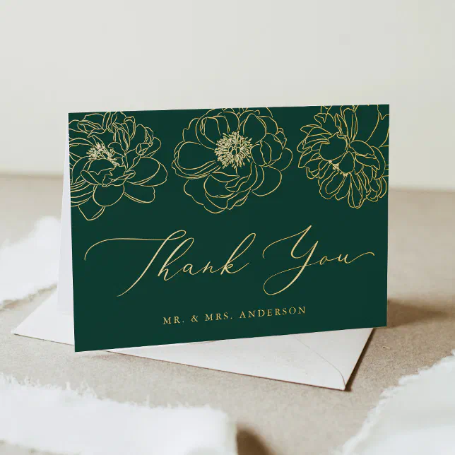 Dainty Floral Green and Gold Wedding Thank You Foil Greeting Card | Zazzle