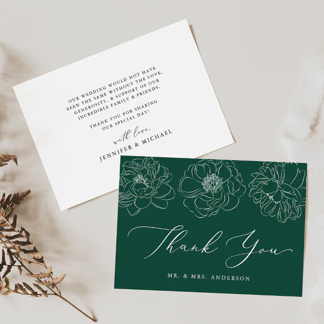 Dainty Floral Green Wedding Thank You Card | Zazzle