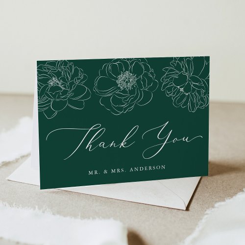 Dainty Floral Green Wedding Thank You Card