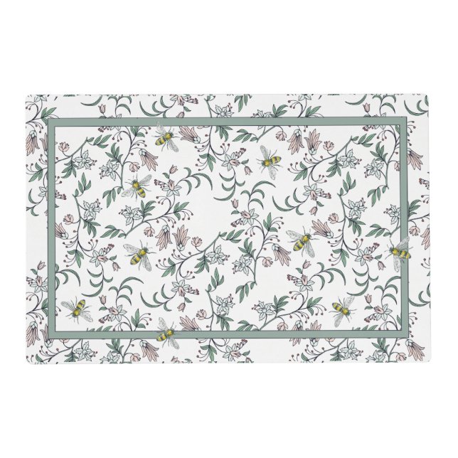 Dainty Floral Laminated Placemat with Bees (Front)