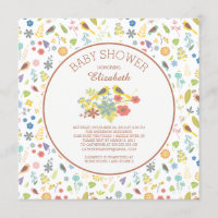 Dainty Floral Love Bird Baby Shower Invitations