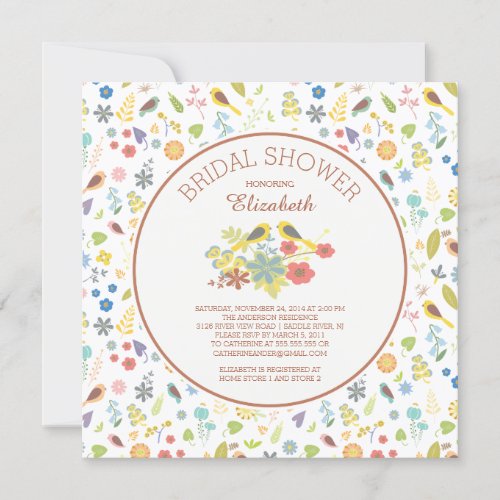 Dainty Floral Love Bird Bridal Shower Invitations