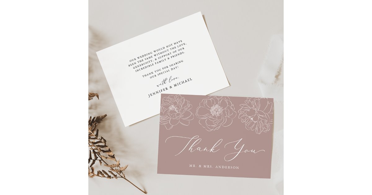 Dainty Floral Mauve Wedding Thank You Card | Zazzle