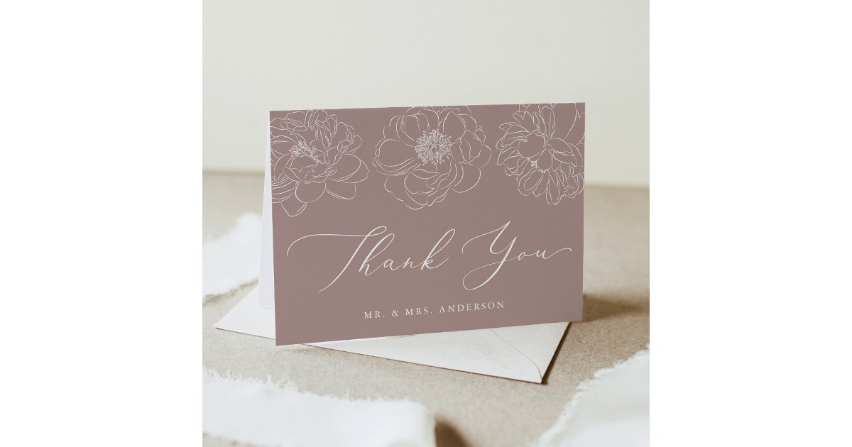 Dainty Floral Mauve Wedding Thank You Card | Zazzle