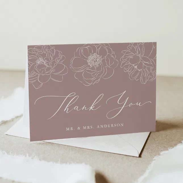 Dainty Floral Mauve Wedding Thank You Card | Zazzle