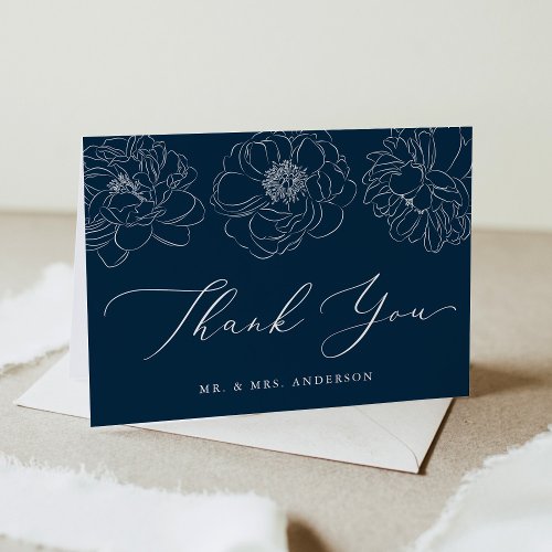 Dainty Floral Navy Wedding Thank You Card